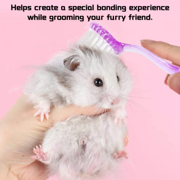 3 Pack Small Animal Grooming Brush - Hair Brush with Lid Soft Cleansing Bristles for Hamster Guinea Pig Rabbit Chinchilla Ferret Massage Combs Cleaning Supplies (3 Pack, White+Purple+Blue) - Image 5