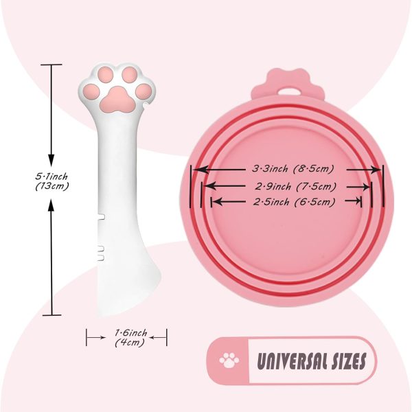 3 Pcs Pet Food Can Lids & One Can Spoon | Cute Paw Shape Opener Spatula Cat Wet Food Spoon | Universal BPA Free Silicone Can Spoon & Covers for Dog Cat Cans(Pink) - Image 6