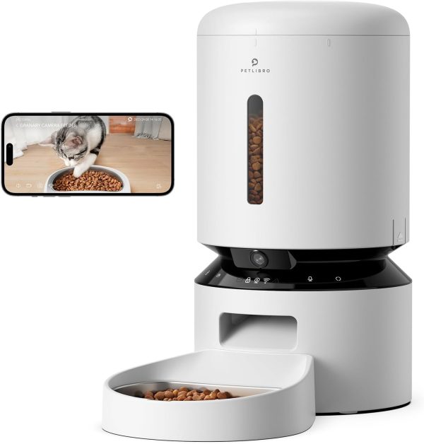 PETLIBRO Automatic Cat Feeder with Camera, 1080P HD Video with Night Vision, 5G WiFi Pet Feeder with 2-Way Audio, Low Food & Blockage Sensor, Motion & Sound Alerts for Cat & Dog Single Tray