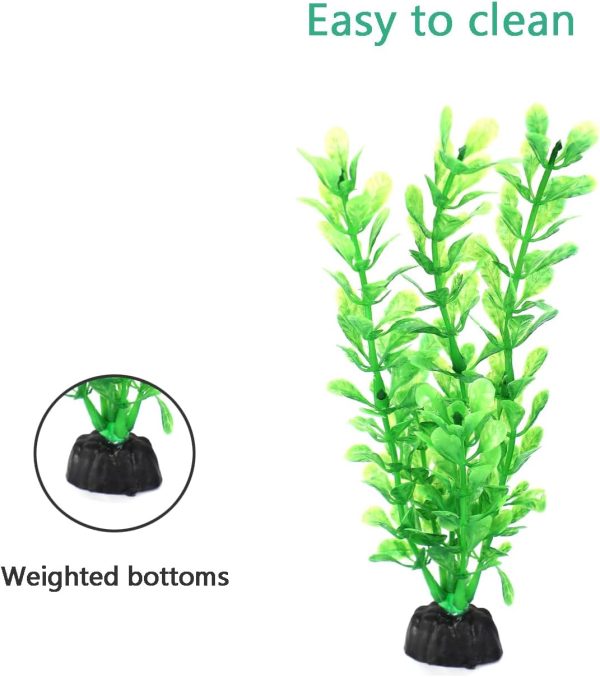 AQUANEAT Fish Tank Artificial Plants, Aquarium Plants Plastic, Green Fish Tank Decorations, 10pcs - Image 3