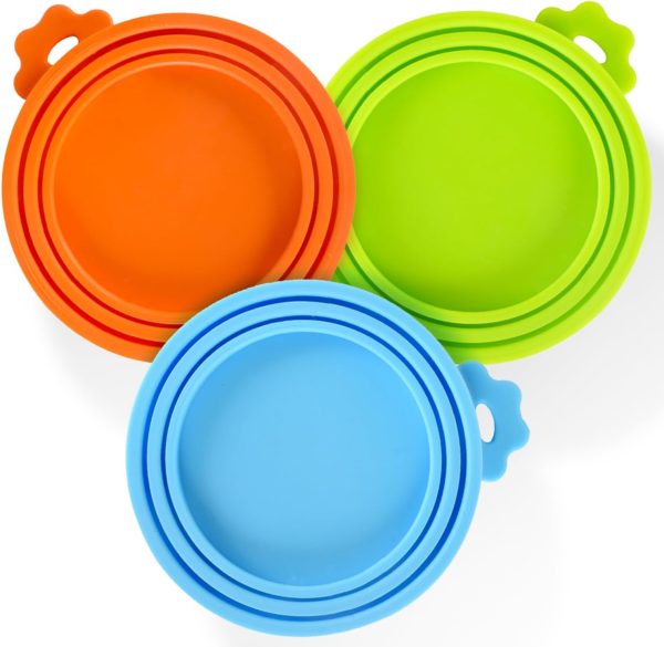 3 Pack Pet Food Can Covers Universal Can Lids Safe/Silicone Dog&Cat Food Can Lid Covers (green+blue+orange) - Image 2