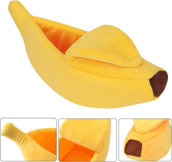 Small Animal Bed Warm Cozy Banana Cave Hideout Sleep Nest House Habitat for Hedgehog Hamster Rat Chinchilla Guinea Pig Ferret Chinchilla Cage Accessories Pet Supplies (Small, Yellow) - Image 6