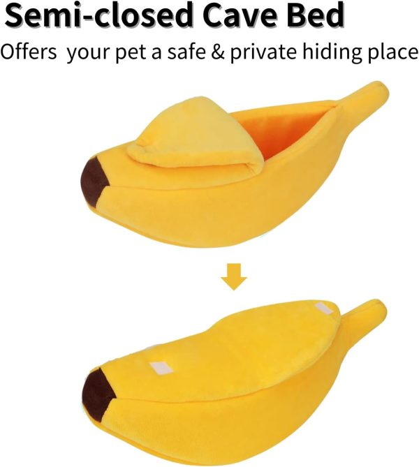 Small Animal Bed Warm Cozy Banana Cave Hideout Sleep Nest House Habitat for Hedgehog Hamster Rat Chinchilla Guinea Pig Ferret Chinchilla Cage Accessories Pet Supplies (Small, Yellow) - Image 3