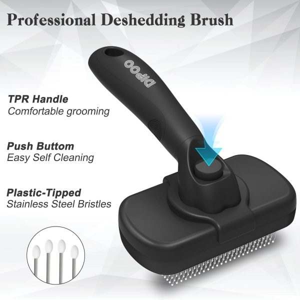 Self Cleaning Shedding Brush - Skin Friendly Grooming Tool for Dogs, Cats, and Puppies, Deshedding and Hair Removal for Long and Short Haired Pets, Black - Image 2