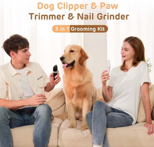 Dog Hair Clippers for Grooming Kit and Dog Paw Trimmer for Grooming, Low Noise Rechargeable Cordless, Shaver Grooming Supplies for Pet Cats Dogs (Black, White) - Image 2