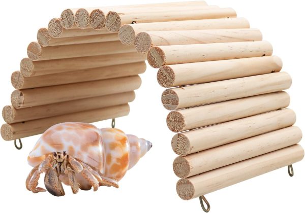 Reptile Hideout, Wooden Hermit Crab Climbing Toys, Reptile Tank Habitat Decor, Bendable Ladder Bridge Tunnel Toys for Lizard Chameleon Hamster Rats Chinchilla Guinea Pig Rabbit Bearded Dragon