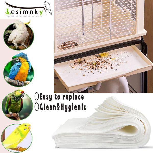 120 Pieces Bird Cage Liners-11'' X 17''Disposable Non-Woven Bird Cage Paper Liners Precut Absorbent Fecal Tray Cages Cushion Pad Mat Cuttable Pet Animal Cages Cushion for Parrot (White) - Image 2