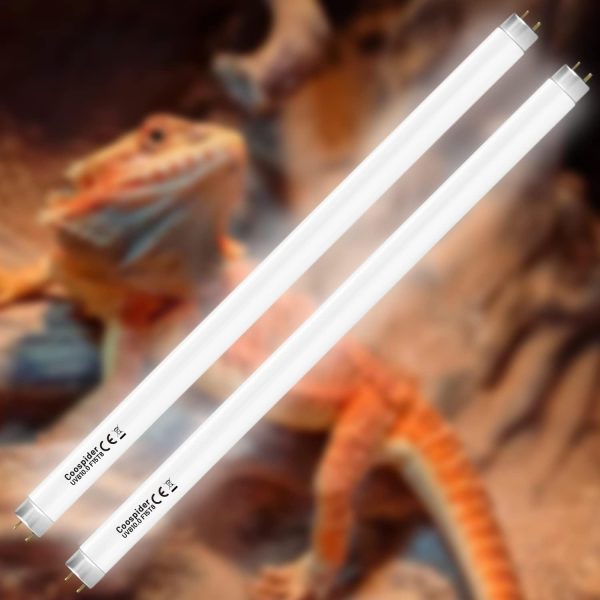 Hypool 2 Pack T8 Strip UVB Reptile Lighting Bulb 18-Inch 15 Watt UVB 10.0 Fluorescent Bulb 10-Percent UVB Desert Pet Habitat Light for Reptiles Amphibian