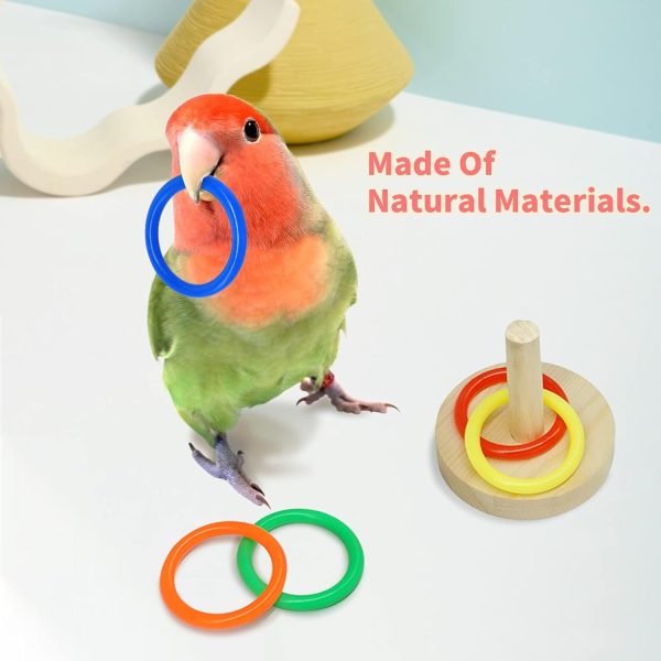 Bird Toys For Parakeets,5pcs Parrot Toys Set （Include Bird Basketball Toy、Bird Skateboard、Bird Stacking Toy、Parrot Wooden Block Puzzles Toy、Small Sepak Takraw）,Parakeet Toys、For Bird Training Toys12 - Image 2