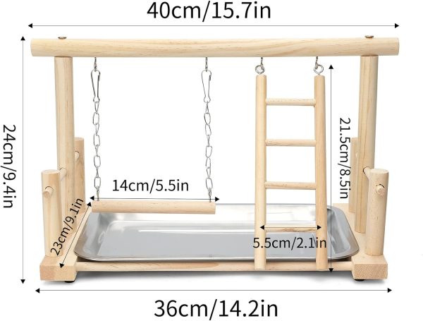 Natural Wood Bird Playground Parrot Perch Playstand Play Gym Stand Playpen Perches Ladder Swing Platform with Toys Exercise Playgym for Luonfels,Budgie,Cockatiels,Conures,Parakeets,Lovebird - Image 6