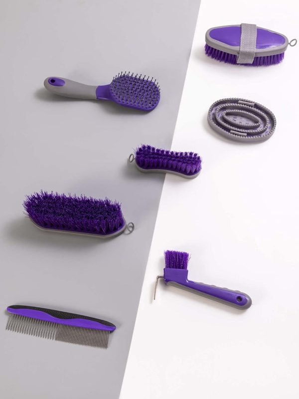 Horse Grooming Kit (12-Piece): Brushes, Storage Bag, Sweat Scraper, Mane Comb, Grooming Gloves - Purple Horse Gifts for Girls - Image 4