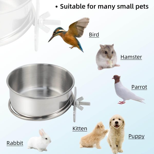 2 Pack Stainless Steel Bird Bowls for Cage Parrot Food Water Bowl Bird Feeding Dish Cups Parrot Food Water Feeder Pet Hanging Bowl Crate Coop Cups with Clamp Holder for Small Animal Dog Parakeet - Image 3