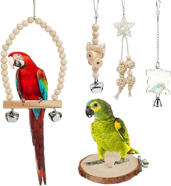 9 Pieces Parrots Chewing Natural Wood and Rope Bungee Bird Toy for Anchovies, Coconut Hideaway with Ladder,Bird Perch Stand, Bird Cage Accessories, Parakeets, Cockatiel, Conure, Mynah, Macow - Image 4