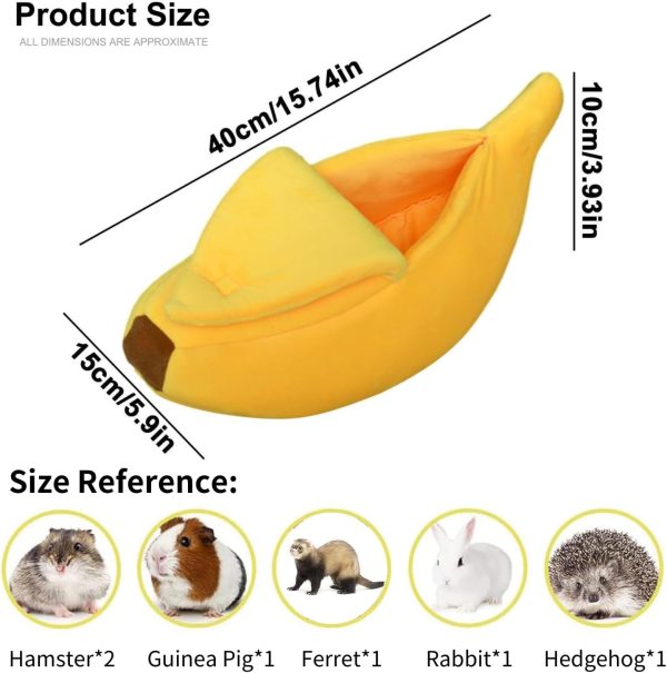 Small Animal Bed Warm Cozy Banana Cave Hideout Sleep Nest House Habitat for Hedgehog Hamster Rat Chinchilla Guinea Pig Ferret Chinchilla Cage Accessories Pet Supplies (Small, Yellow) - Image 2