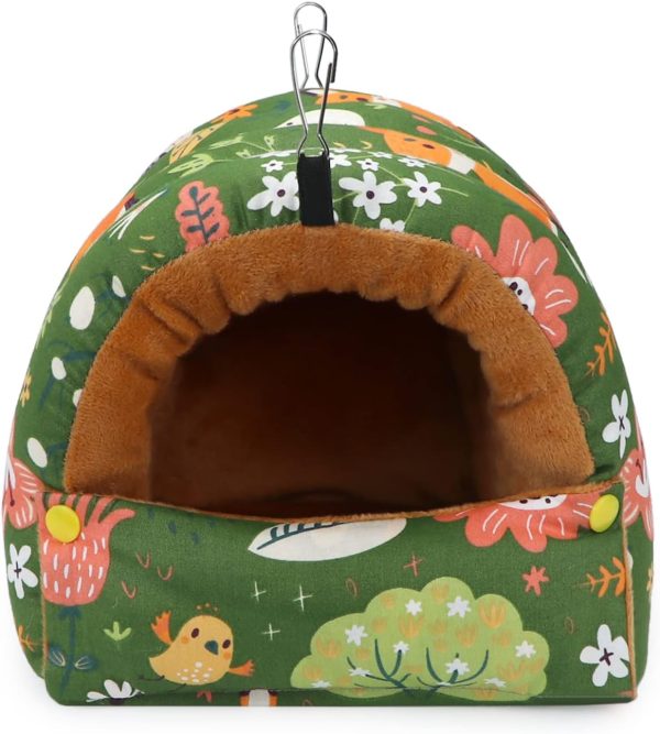 Wontee Bird Nest House Winter Warm Snuggle Hut Bird Bed Hanging Hammock for Parrots Budgies Parakeets Caique Senegal Cockatiels Conures (Large, Green) - Image 3