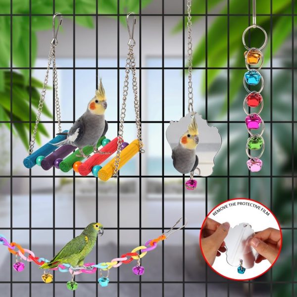 Bird Toys for Parakeets 9Pcs,Bird Wooden Ladder Bridge Parrots Toys Budgie Toys Bird Cage Accessories,Swing Hammock for Conure,Cockatiel,Love Birds, Finches, Mynah,Budgerigar - Image 6