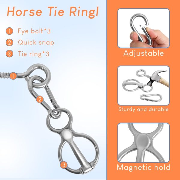 Horse Tie Ring, 4 Sets Horse Tack and Supplies, Stainless Steel Safe Horse Accessories Training Equipment with Eye Bolt and Snaps Saddle - Image 5