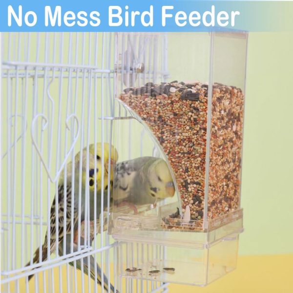 Bird Parrot Feeders, No Mess Automatic Cage Feeder Dispenser Food Container, Auto Bird Seed Bowl for Small Medium Birds, Cockatiel Canary Cockatoos Parakeet Conure Lovebird, Acrylic Clear (Feeder) - Image 2