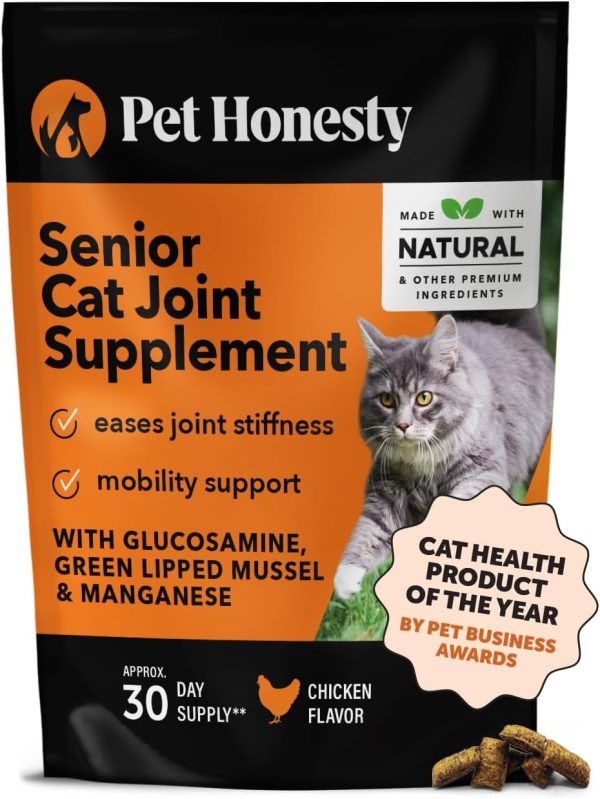 Pet Honesty Cat Hip & Joint Health Chews - Glucosamine for Cats, Cat Joint Support Supplement, Cat Health Supplies & Hip Support, Cat Vitamins for Indoor Cats & Outdoor Cats - Chicken (30-Day Supply)