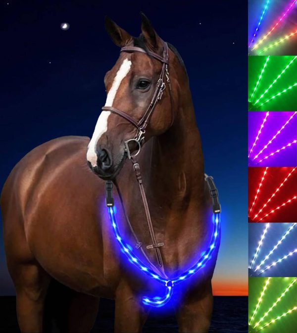 LED Horse Breastplate Collar, 7 Colors in 1 Light up Horse Tack, USB Rechargeable LED Horse Harness - Added Visibility & Safety for Night Horse Riding