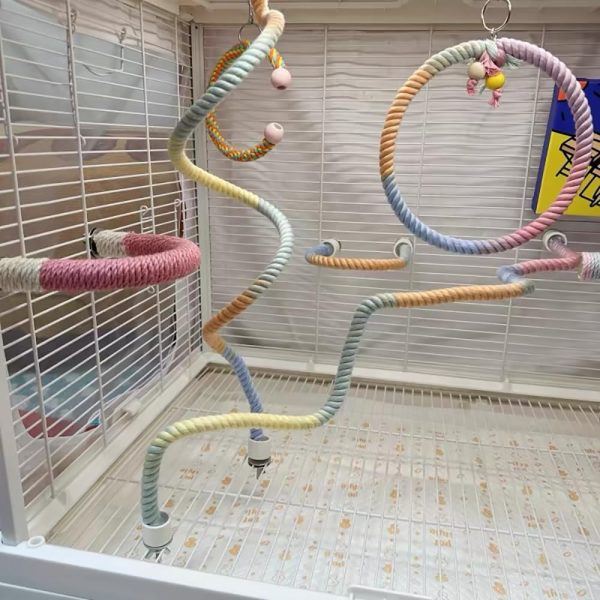 2Pcs Bendable Bird Rope Stand Perches Set Parrot Climbing Toys for Cages Small Spiral Cage Cage Accessories for Cockatiel Parakeet Bungies Sugar Glider - Image 3