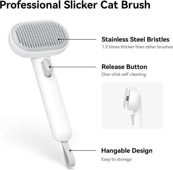 aumuca Cat Brush for Shedding, Cat Brushes for Indoor Cats, Cat Brush for Long or Short Haired Cats, Cat Hair Brush Cat Grooming Deshedding Brush for Dog Kitten Rabbit Massage Removes Loose Fur, White - Image 2