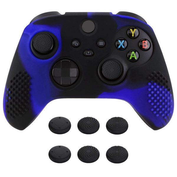 eXtremeRate PlayVital 3D Studded Edition Anti-Slip Silicone Cover Skin for Xbox Series X/S Controller, Soft Rubber Case Protector for Xbox Core Wireless Controller with Thumb Grip Caps - Blue & Black