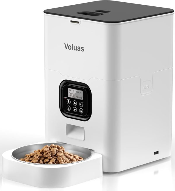 VOLUAS Automatic Cat Feeders - Timed Pet Feeder for Cats and Dogs with Dry Food Dispenser, Desiccant Bag, Programmable Portion Control, 4 Daily Meals, 10s Voice Recorder