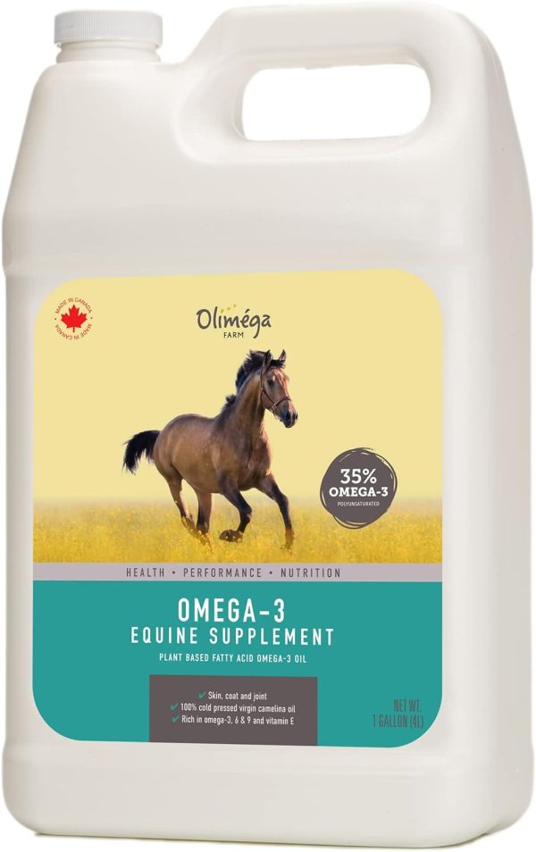 Camelina Oil for Horses, 1 Gallon by Olimega Farm | High in Omega-3 & Vitamin E | Support for Healthy Joints, Coat & Skin | Pure & Cold Pressed | Joint Supplement | Made in Canada | Non-GMO