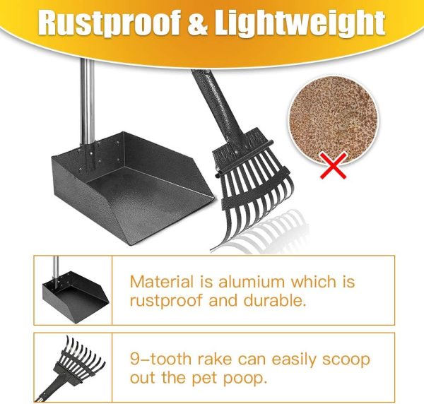 TOOGE Pooper Scooper, Dog Pooper Scooper Long Handle Stainless Metal Tray and Rake for Medium Small Dogs Heavy Duty Pet Supplies to Use for Grass, Dirt or Gravel - Image 4