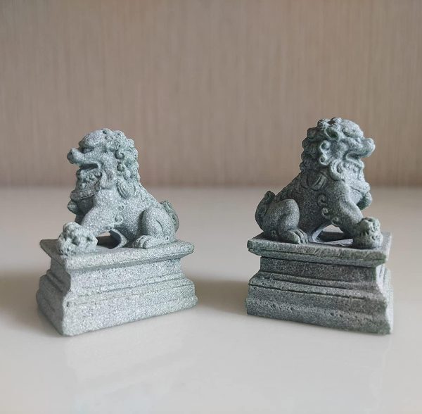 livelyfish Asian Fu Foo Dogs Pair of Two Guardian Lion, Stone Statue Pet Fish Tank Decor Aquarium FengShui Decoration, F - Image 2