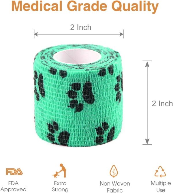 AUPCON Vet Wrap Cohesive Bandages Bulk Self Adhesive Bandage Wrap Self Adherent Wrap Non-Woven for Dogs Pet Animals & Ankle Sprains & Swelling 2 Inch x 5 Yards (2 Inch Claw) - Image 4