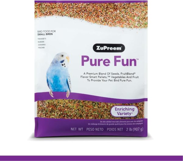 ZuPreem Pure Fun Bird Food, Parakeet, Budgie, Parrotlet, Dove, Seed and Pellet Blend for Small Birds, Food Mixer Topper, Enriching Variety, Made in USA, Bird Seed, Parakeet Food, Budgie Food (S, 2 lb)