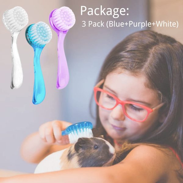 3 Pack Small Animal Grooming Brush - Hair Brush with Lid Soft Cleansing Bristles for Hamster Guinea Pig Rabbit Chinchilla Ferret Massage Combs Cleaning Supplies (3 Pack, White+Purple+Blue) - Image 7