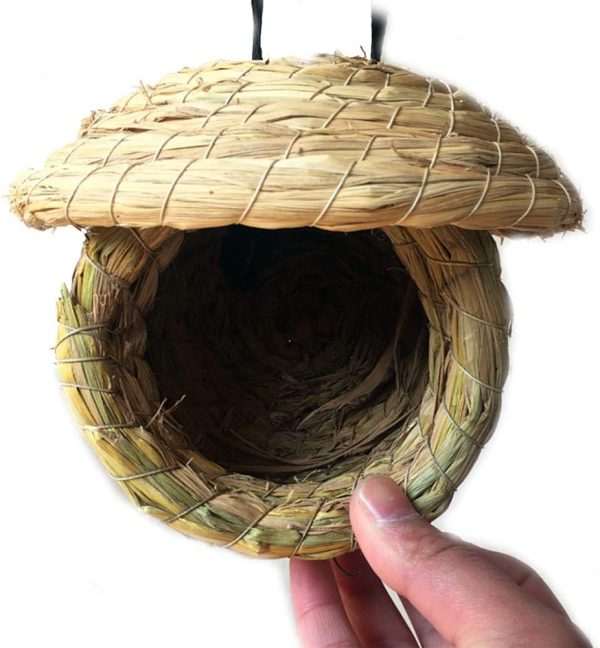 Hamiledyi Bird Nest Grass Bird Hut Outdoor Hanging Birdhouse Canary Nest Chickadee House Wren Nest Fiber Roosting Pocket for Parakeet Parrot Cockatiel Finch - Image 3