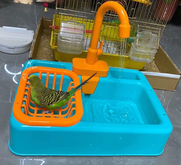 kathson Bird Bathtub Parrot Shower Box Bathing Tub Container Cage Accessory for Small Medium Parakeet Cleaning Supplies,Two Uses: Parrot Bathtub and Kitchen Sink Toy - Image 5