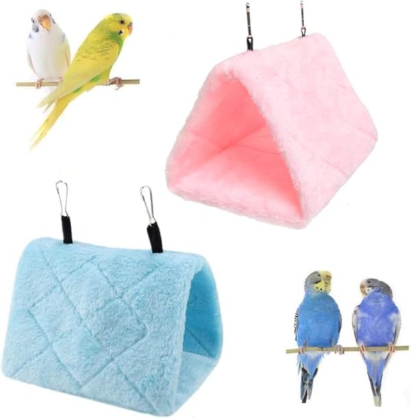 2 Pack Warm Bird Nest House Bed Hanging Hammock Sleeping Bed Plush Hanging Snuggle Cave Happy Hut for Pet Parrot Cockatiel Cockatoo Parakeet Conure African Grey Macaw (Blue&Pink)