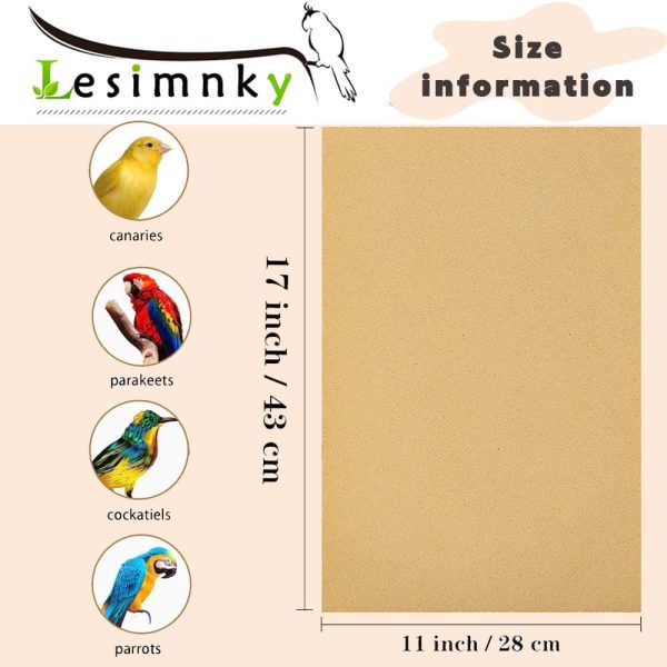 Bird Cage Liner 50-Pack 17” x 11” Gravel Paper Cuttable Pet Sandpaper Special for Bird Cage in Sea Sand, Easy Clean Pet Sandpaper Calcium Paper for Birdcage Parrots Cockatiels (50) - Image 2