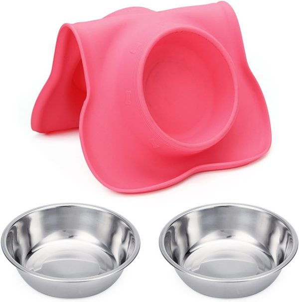 Hubulk Pet Dog Bowls 2 Stainless Steel Dog Bowl with No Spill Non-Skid Silicone Mat + Pet Food Scoop Water and Food Feeder Bowls for Feeding Small Medium Large Dogs Cats Puppies (S, Pink) - Image 7