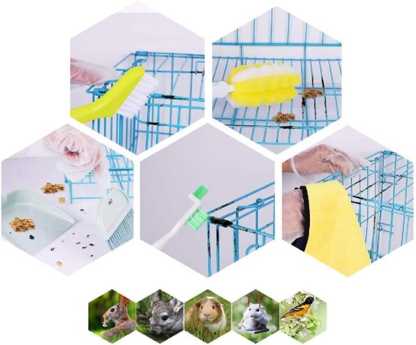 Pet Cage Cleaner Set for Rabbit Cages Guinea Pig Hamster Cat Ferret Birds Parrot Chinchilla for Small Animals Pet Playpen Bedding Cleaning Brush Dustpan and Broom Foam Sponge - Image 2