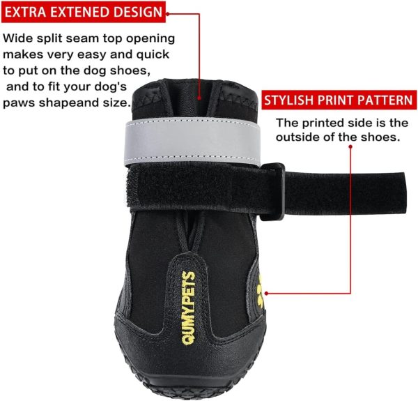 QUMY Dog Shoes for Large Dogs, Medium Dog Boots & Paw Protectors for Winter Snowy Day, Summer Hot Pavement, Waterproof in Rainy Weather, Outdoor Walking, Indoor Hardfloors Anti Slip Sole Black Size 1 - Image 4