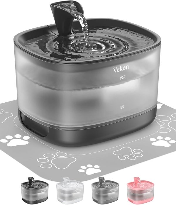 Veken Cat Water Fountain, 84oz/2.5L Automatic Pet Water Fountain Dog Water Dispenser with a Detachable Water Tank, Easy Cleaning for Cats, Dogs (Black)