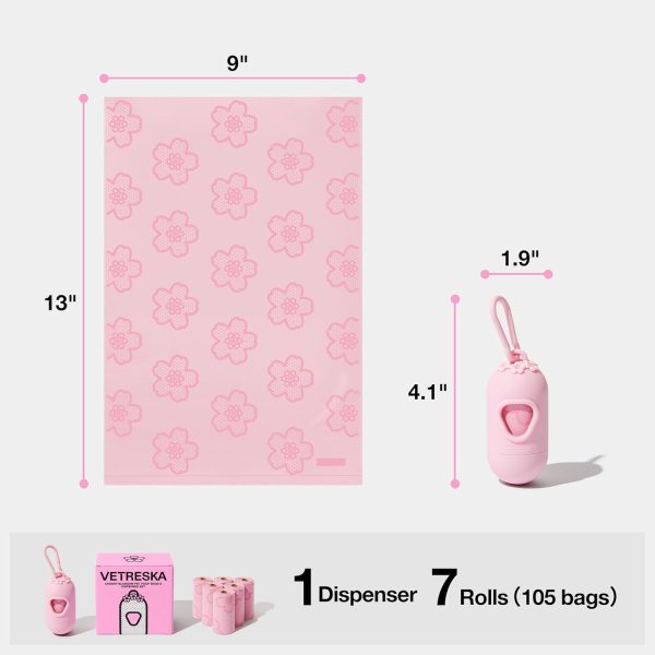 VETRESKA Dog Poop Bag Dispenser with Cherry Blossom Scented Poop Bags, Leak Proof and Extra Thick Pet Waste Bags, 1 Poop Bag Holder and 105 Bags for Dog Walking and Cats Litter, Pink - Image 7