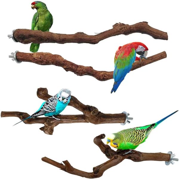 Natural Parrot Perch Wild Grape Stick Bird Standing Pole Claw Grinding Fork Parrot Climbing Standing Branch Toy Chewable Cage Accessory Small Budgies Love Birds 4PCS