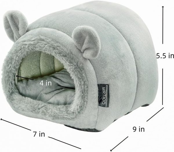 Cute Cave Bed Nest Hideout, Small Animals Warm House Cage Supplies, for Hedgehog Guinea Pig Hamster, Machine Washable (Classic Grey) - Image 6