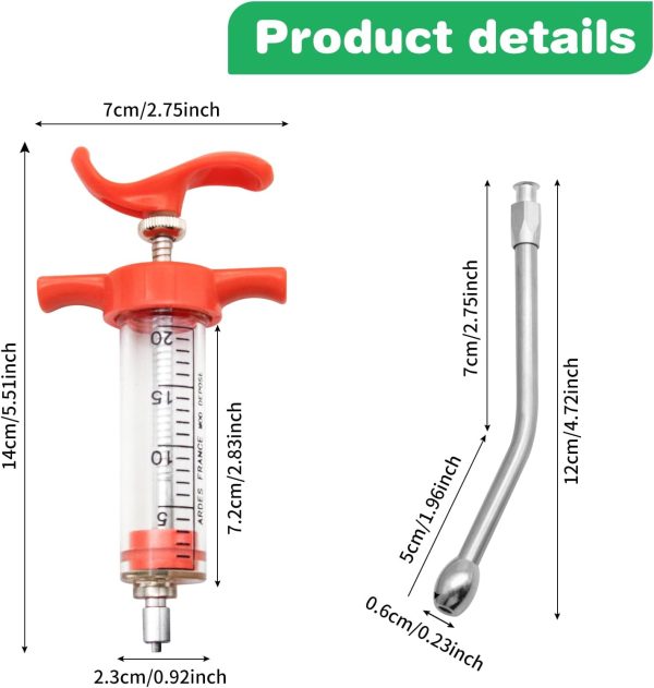 2 Pieces Goat Syringe with 4 Drench Nozzle Adjustable Dosage ,Reusable Drench Syringe for Sheep ,Dog,Goat,Pig, Cat Feeding Supplies(20ML) - Image 3