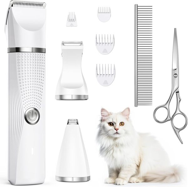 Cat Grooming Clippers Kit for Matted Hair, Bautrium 3 in 1 Electric Pet Hair Trimmer for Thick Hair, Heavy Coat Butt Shaver Cordless Cat Razor Claw Fur Trimmer for Dogs and Other Small Animals at Home