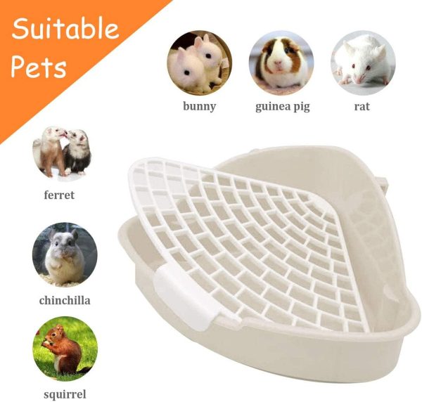 Hamiledyi Triangle Potty Trainer Corner Bunny Toilet Plastic Pet Pan Guinea Pig Litter Bedding Box for Baby Rabbit Guinea Pig Hamster Chinchillas Ferret Small Animals(White) - Image 4