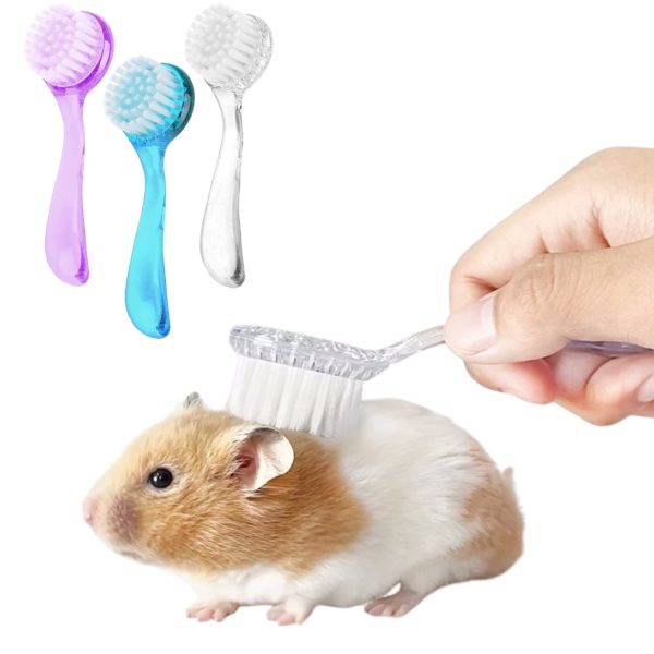 3 Pack Small Animal Grooming Brush - Hair Brush with Lid Soft Cleansing Bristles for Hamster Guinea Pig Rabbit Chinchilla Ferret Massage Combs Cleaning Supplies (3 Pack, White+Purple+Blue)