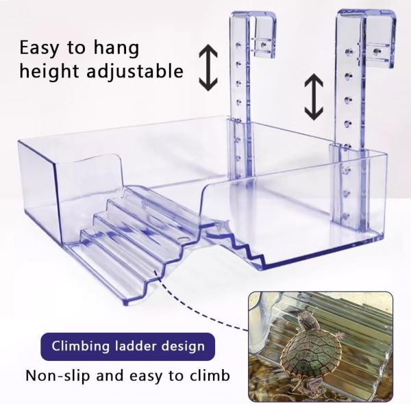 La La Pet® Hanging Detachable Acrylic Turtle Basking Platform with Guardrail and Ladder Tortoise Resting Terrace Turtle Aquarium Dock Reptile Habitat Basking Platform for Turtle Tank Large - Image 4